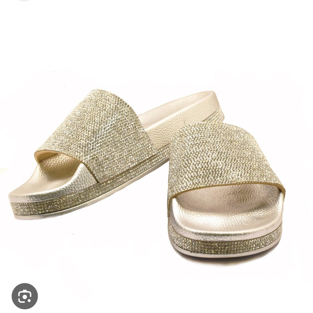 H2K Tiffany-High Silver Sparkle Fashion Slides Flip Flops Sandals Bling Slides